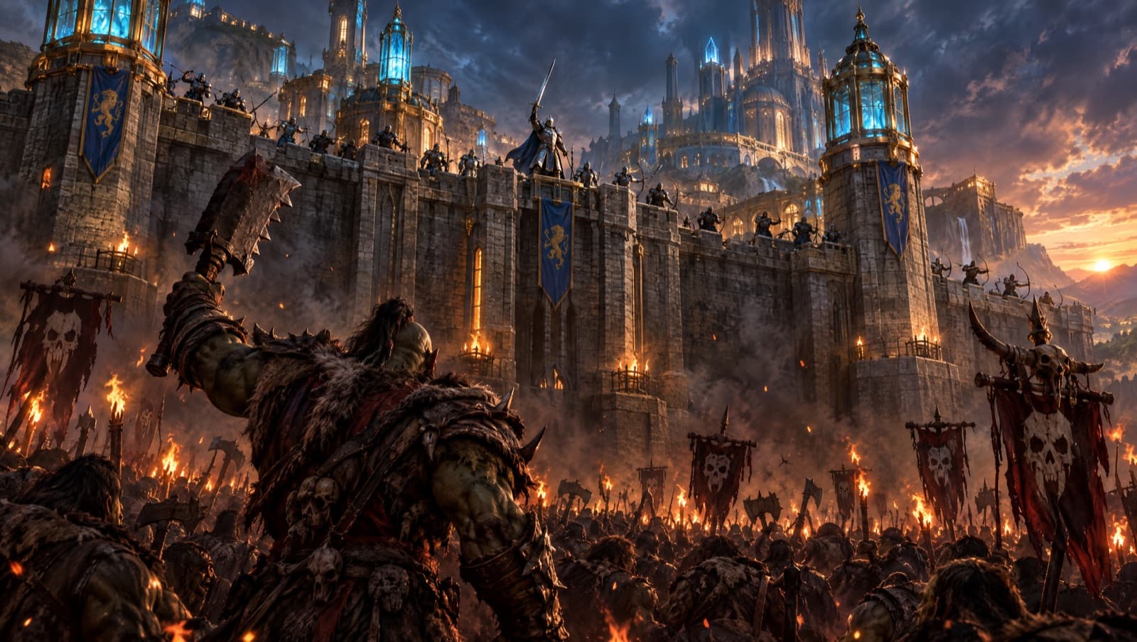 La muralla de Kingsport frente a la horda de orcos: arte clave oficial de Elderfalls